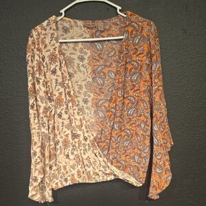 Buckle Orange Cream Asymmetrical Wrap Blouse